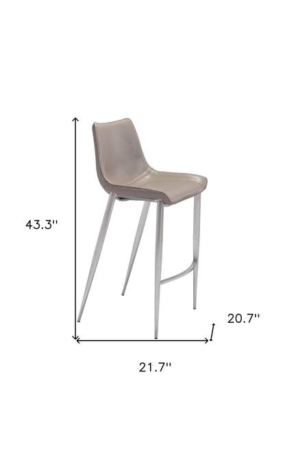 Gray & Silver Steel Low Back Bar Height Bar Chairs - Set of 2