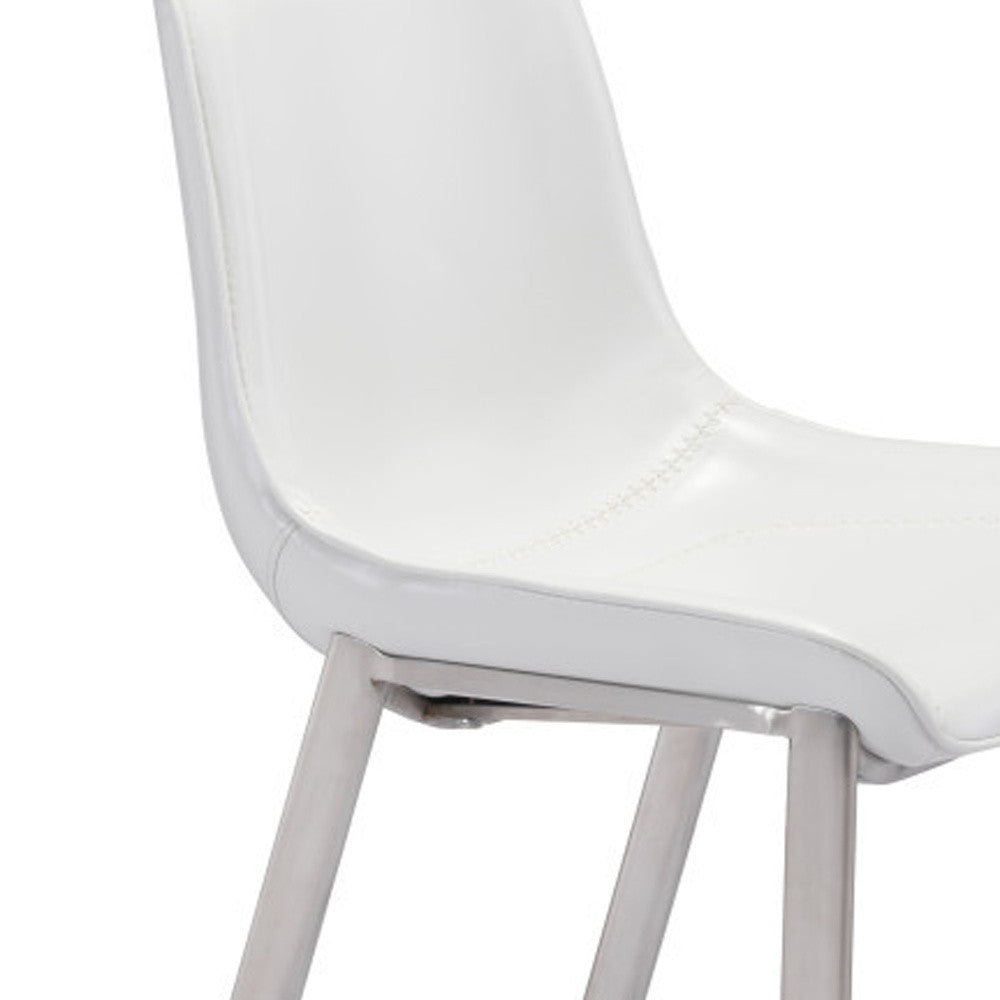 White & Silver Steel Low Back Bar Height Bar Chairs - Set of 2
