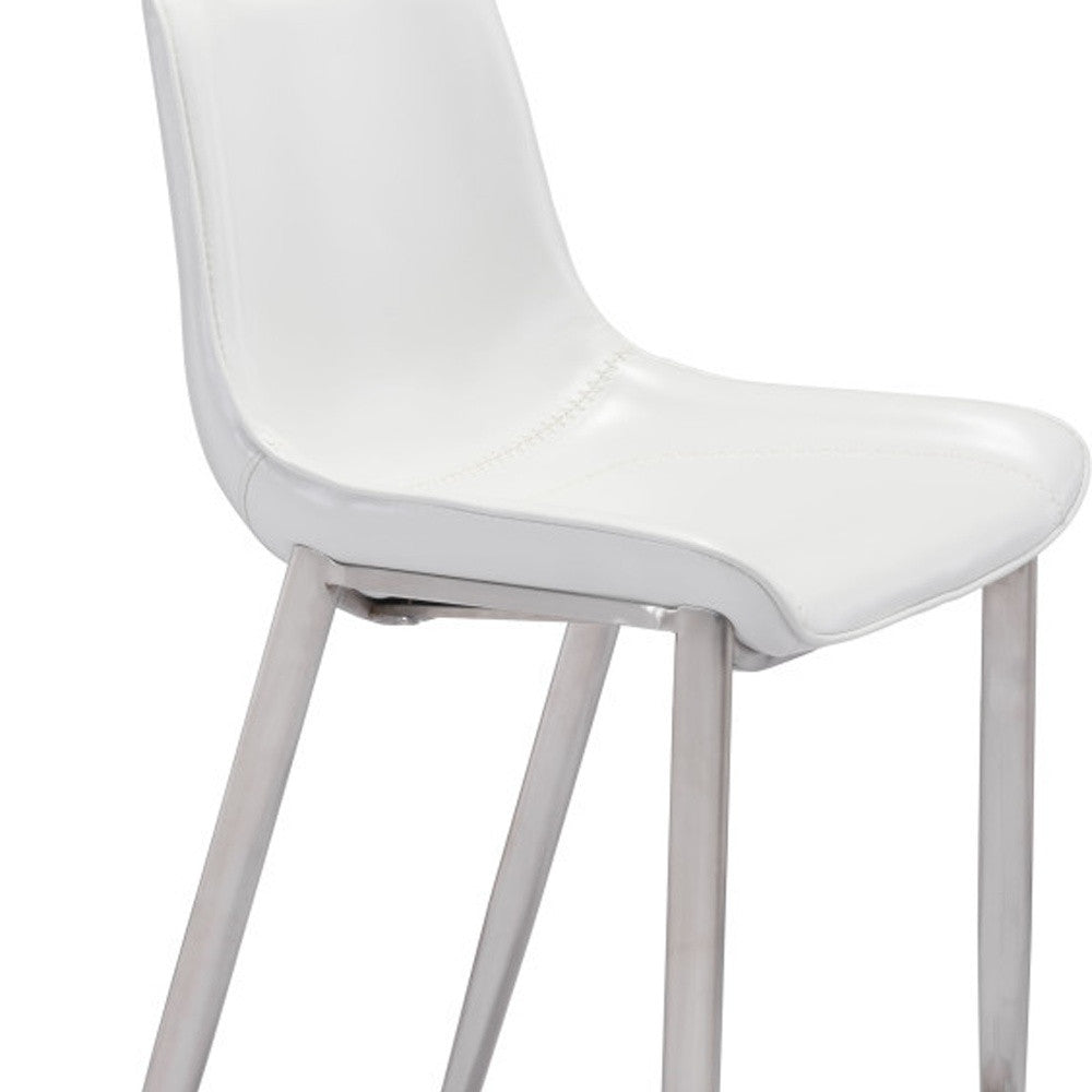 White & Silver Steel Low Back Bar Height Bar Chairs - Set of 2