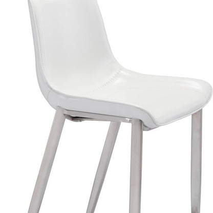White & Silver Steel Low Back Bar Height Bar Chairs - Set of 2