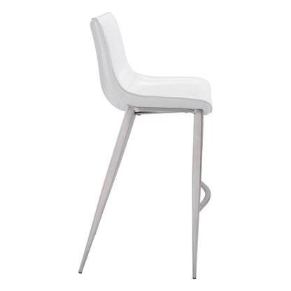 White & Silver Steel Low Back Bar Height Bar Chairs - Set of 2