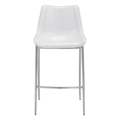 White & Silver Steel Low Back Bar Height Bar Chairs - Set of 2