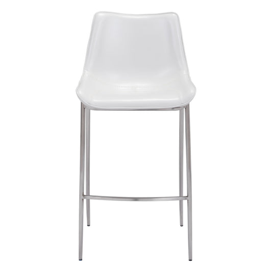 White & Silver Steel Low Back Bar Height Bar Chairs - Set of 2
