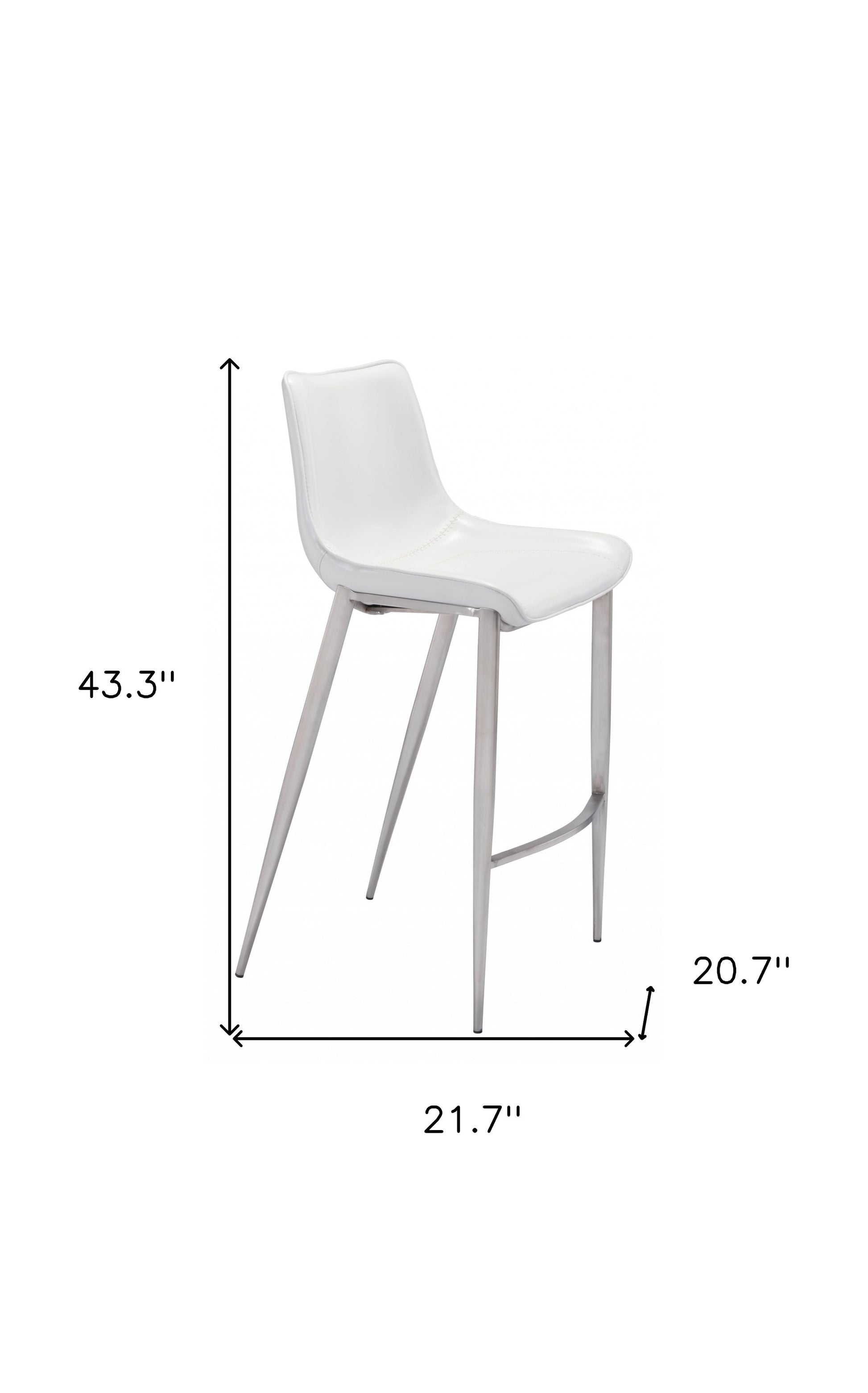 White & Silver Steel Low Back Bar Height Bar Chairs - Set of 2