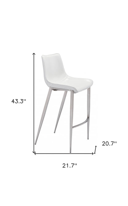 White & Silver Steel Low Back Bar Height Bar Chairs - Set of 2