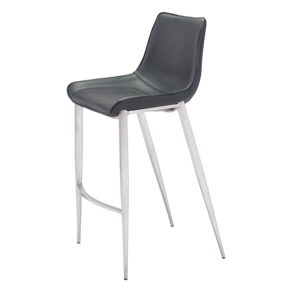 Black & Silver Steel Low Back Bar Height Bar Chairs - Set of 2