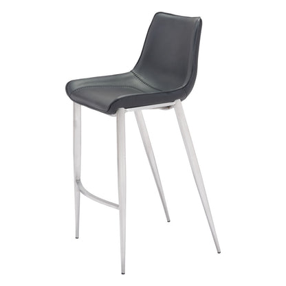 Black & Silver Steel Low Back Bar Height Bar Chairs - Set of 2
