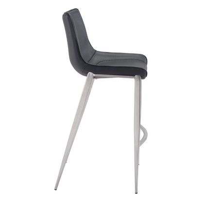 Black & Silver Steel Low Back Bar Height Bar Chairs - Set of 2