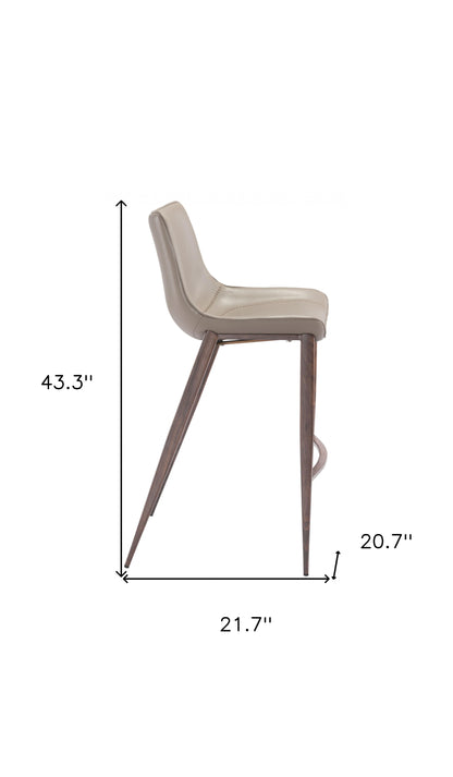 Gray & Brown Steel Low Back Bar Height Bar Chairs - Set of 2
