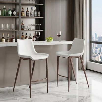 White & Brown Steel Low Back Bar Height Bar Chairs - Set of 2
