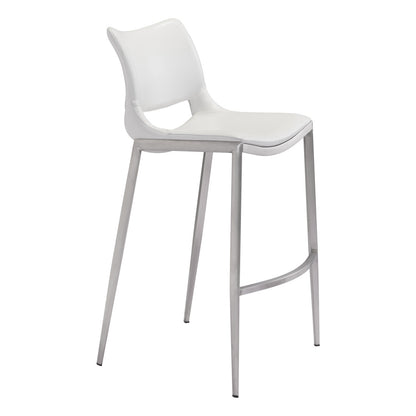 Landon White & Silver Steel Low Back Bar Height Bar Chairs - Set of 2