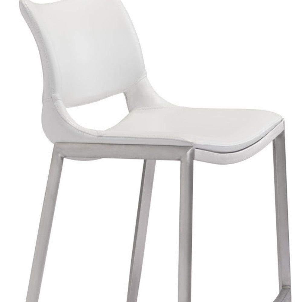 White & Silver Steel Low Back Bar Height Bar Chairs - Set of 2