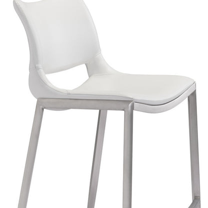 White & Silver Steel Low Back Bar Height Bar Chairs - Set of 2