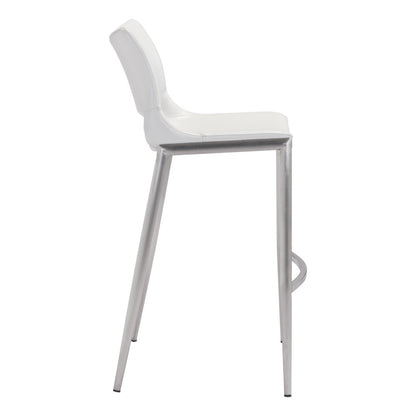 White & Silver Steel Low Back Bar Height Bar Chairs - Set of 2