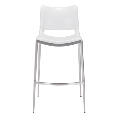 White & Silver Steel Low Back Bar Height Bar Chairs - Set of 2