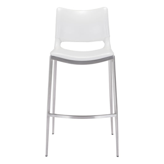 White & Silver Steel Low Back Bar Height Bar Chairs - Set of 2