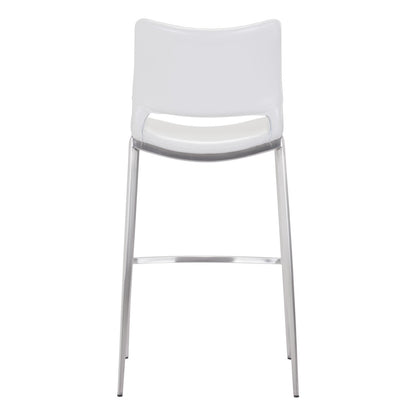 White & Silver Steel Low Back Bar Height Bar Chairs - Set of 2