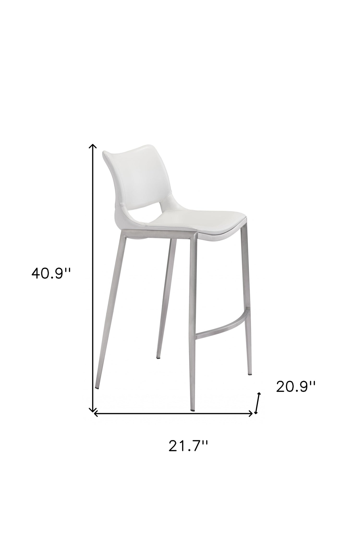 White & Silver Steel Low Back Bar Height Bar Chairs - Set of 2