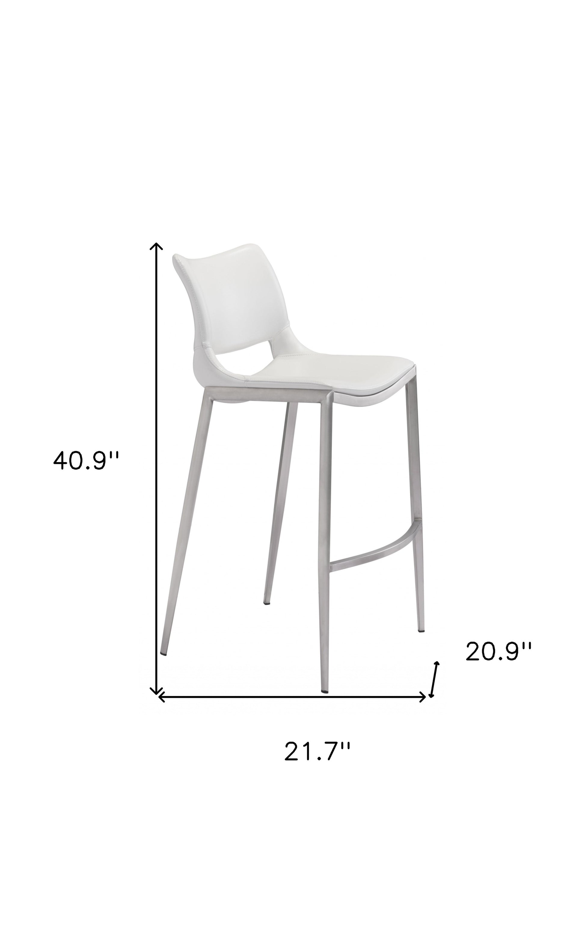 White & Silver Steel Low Back Bar Height Bar Chairs - Set of 2