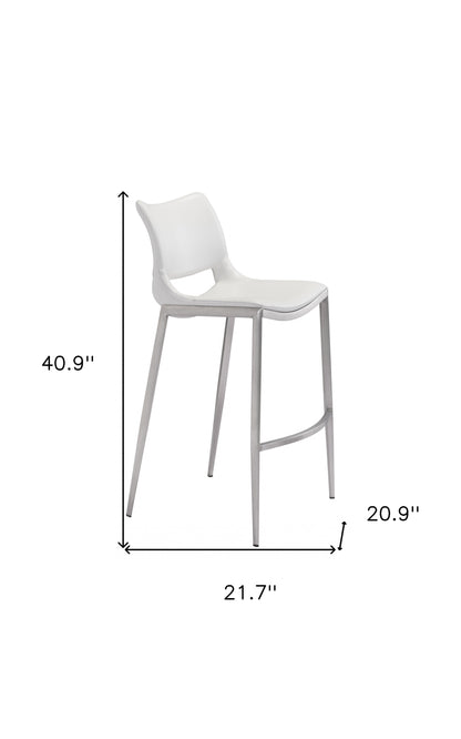 White & Silver Steel Low Back Bar Height Bar Chairs - Set of 2