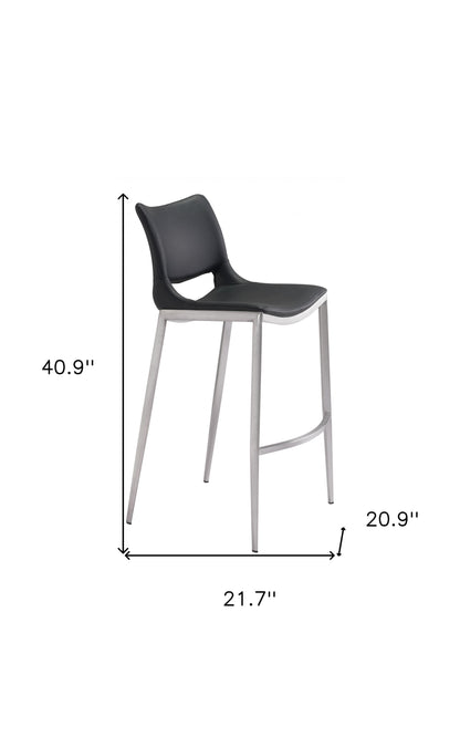 Black & Silver Steel Low Back Bar Height Bar Chairs - Set of 2