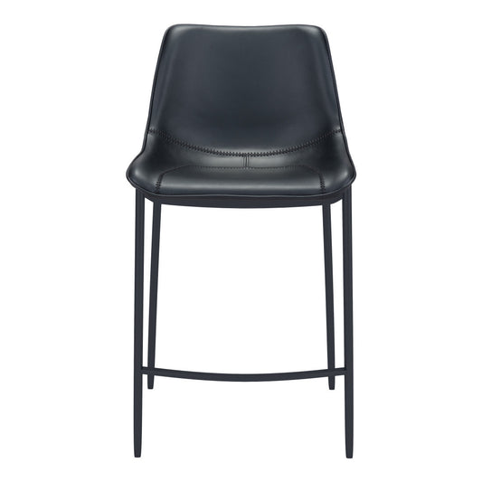 Black Faux Leather & Steel Low Back Bar Height Bar Chairs - Set of 2