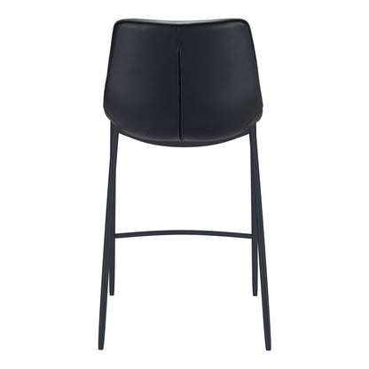 Black Faux Leather & Steel Low Back Bar Height Bar Chairs - Set of 2
