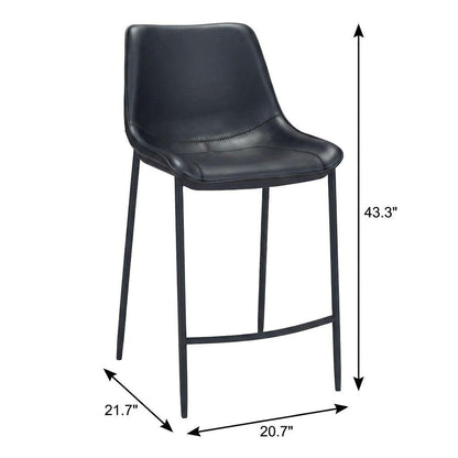 Black Faux Leather & Steel Low Back Bar Height Bar Chairs - Set of 2