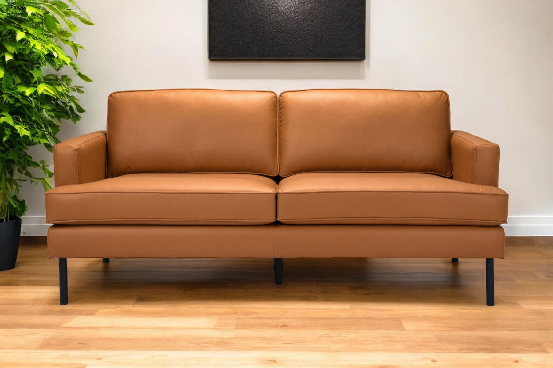 Brown Polyester Sofa With Black Legs