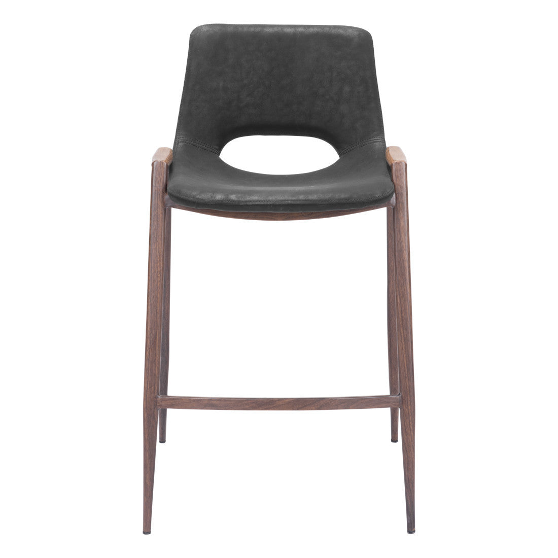 Black & Brown Faux Leather & Steel Low Back Counter Height Bar Chairs - Set of 2