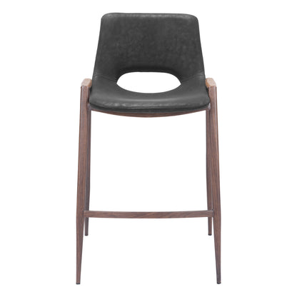 Black & Brown Faux Leather & Steel Low Back Counter Height Bar Chairs - Set of 2