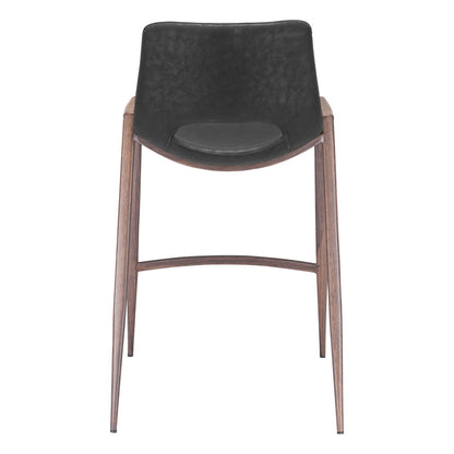 Black & Brown Faux Leather & Steel Low Back Counter Height Bar Chairs - Set of 2