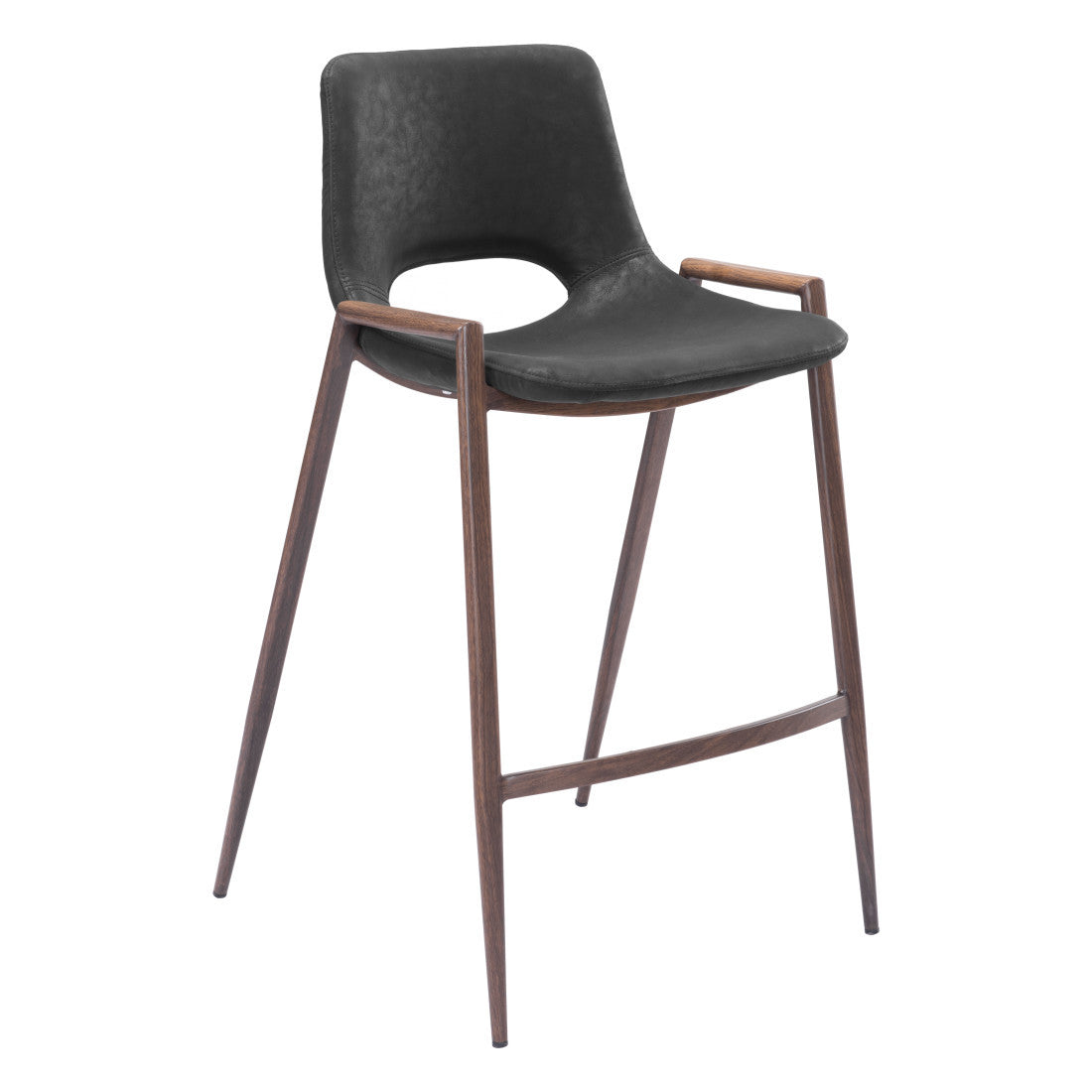Black & Brown Faux Leather & Steel Low Back Counter Height Bar Chairs - Set of 2