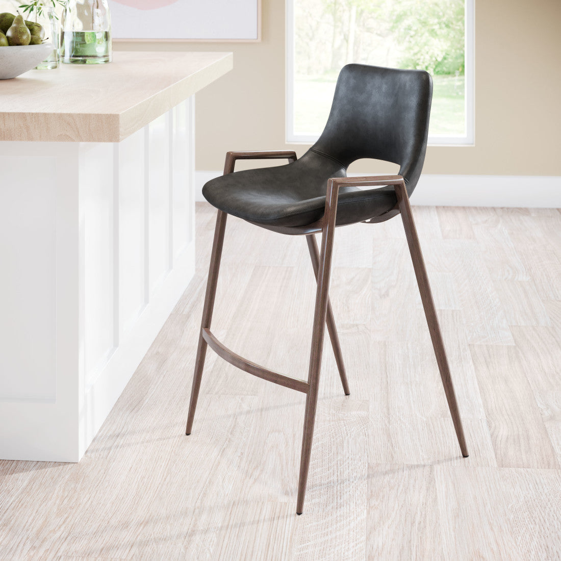 Black & Brown Faux Leather & Steel Low Back Counter Height Bar Chairs - Set of 2