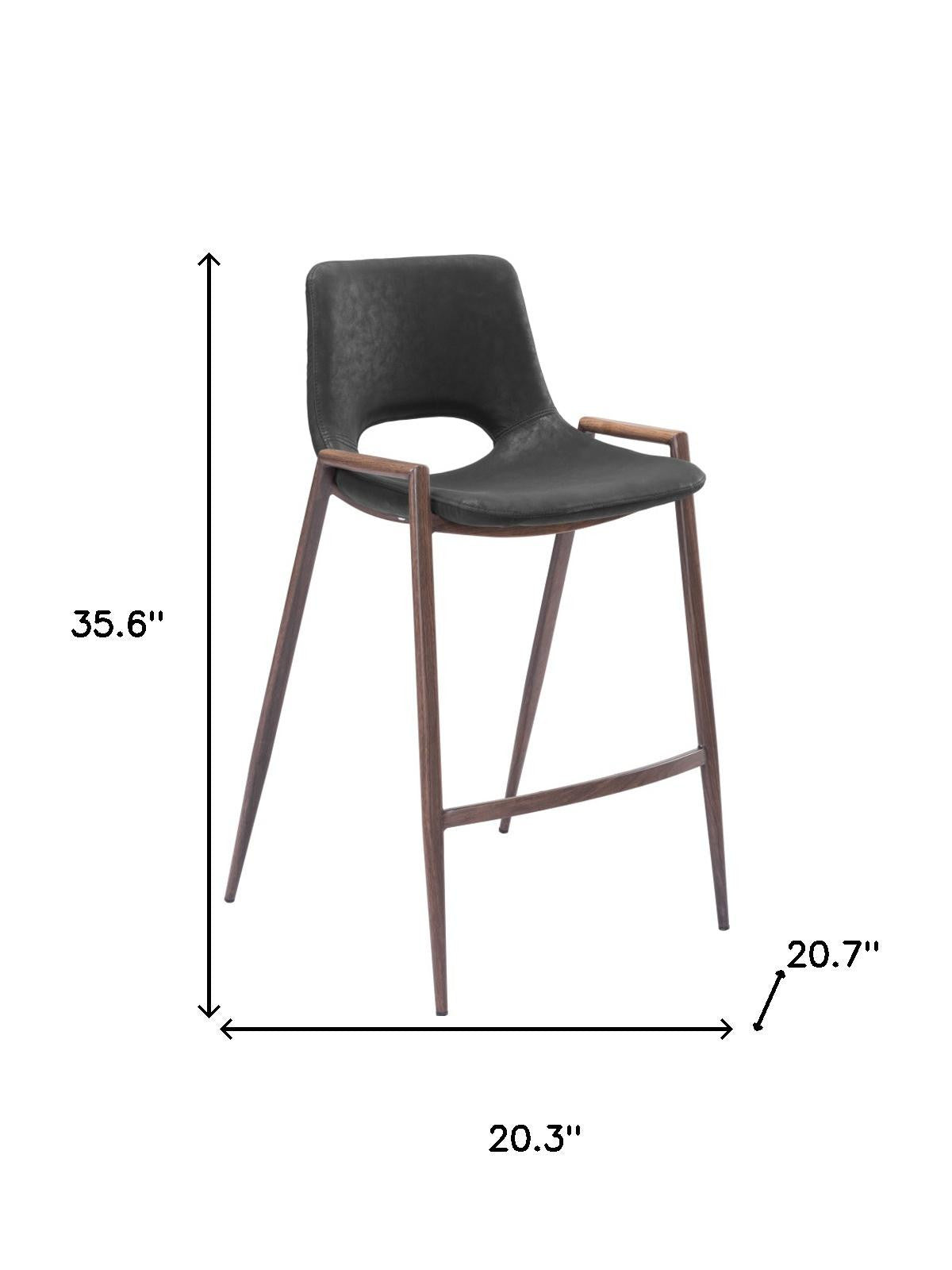 Black & Brown Faux Leather & Steel Low Back Counter Height Bar Chairs - Set of 2