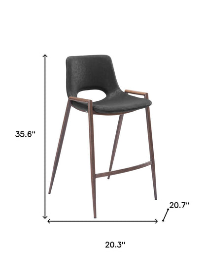 Black & Brown Faux Leather & Steel Low Back Counter Height Bar Chairs - Set of 2