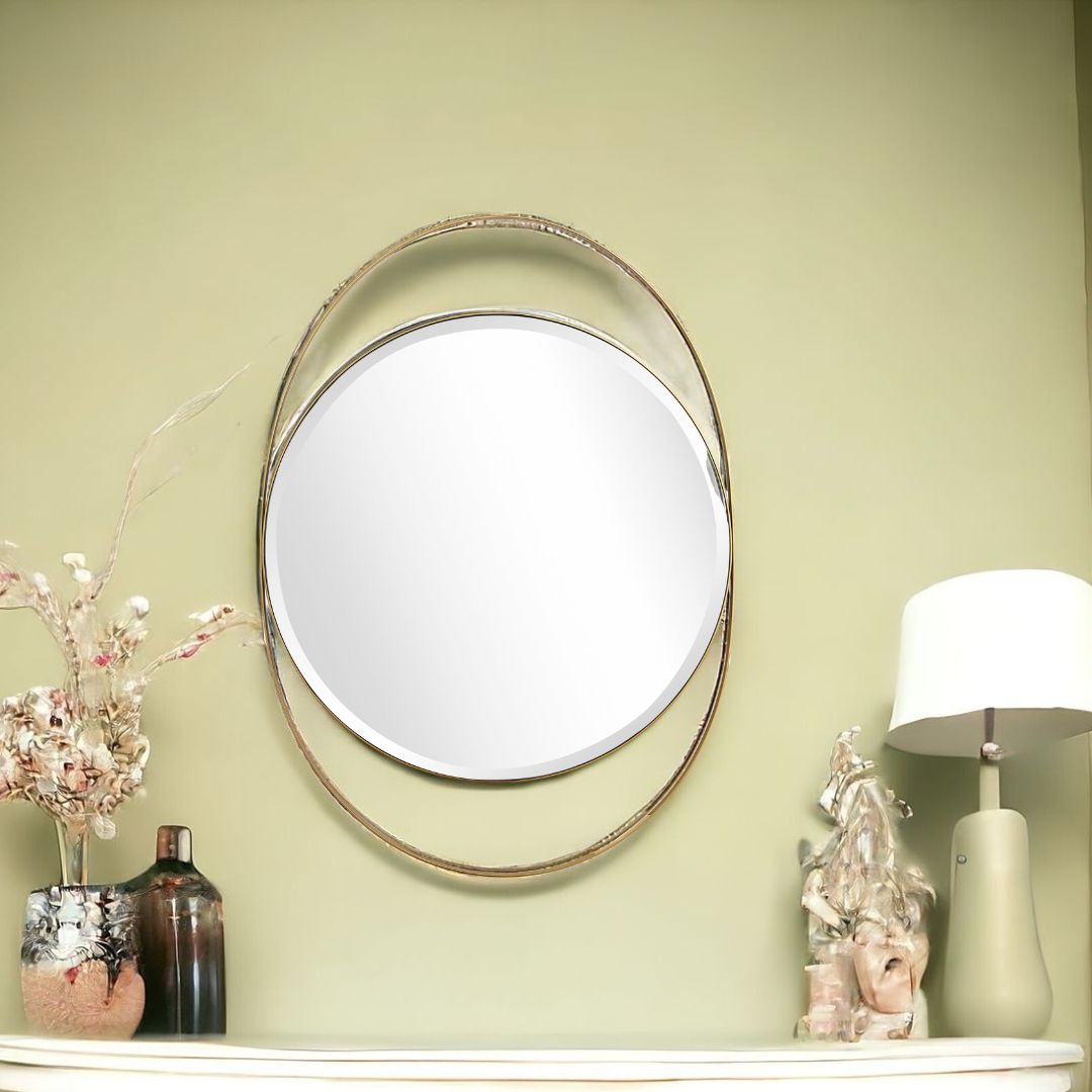Gold Oval Framed Round Accent Mirror