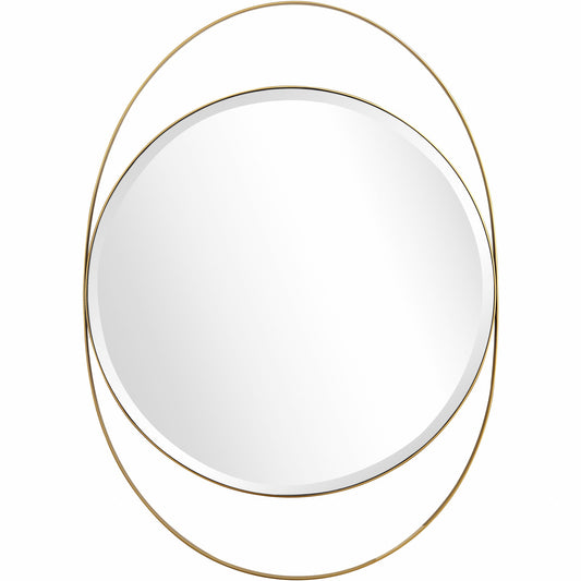 Gold Oval Framed Round Accent Mirror