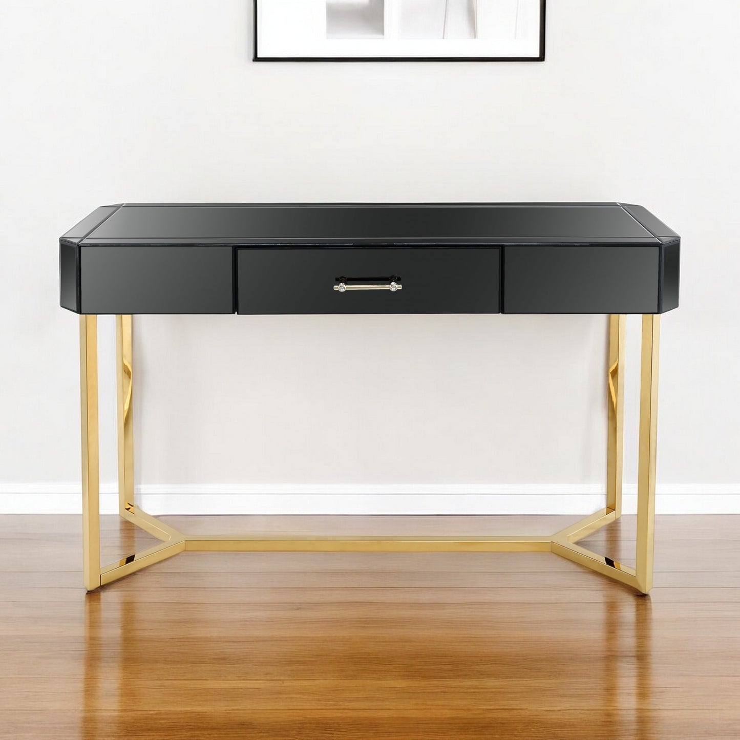 Black Mirrored Glass Console Table