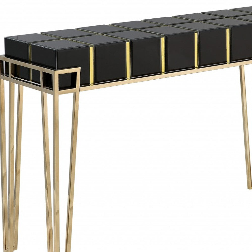 Black & Gold Mirrored Glass Console Table