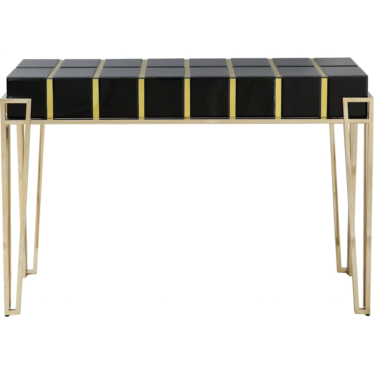 Black & Gold Mirrored Glass Console Table