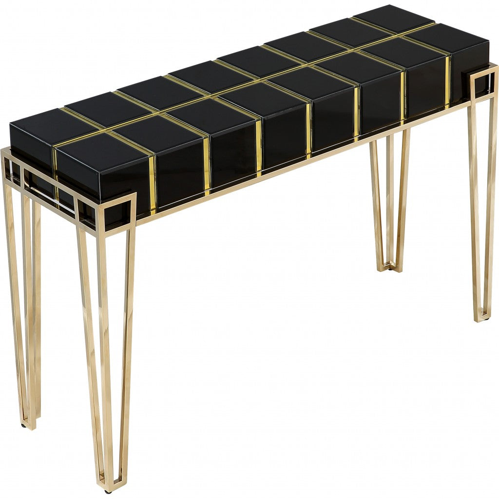 Black & Gold Mirrored Glass Console Table