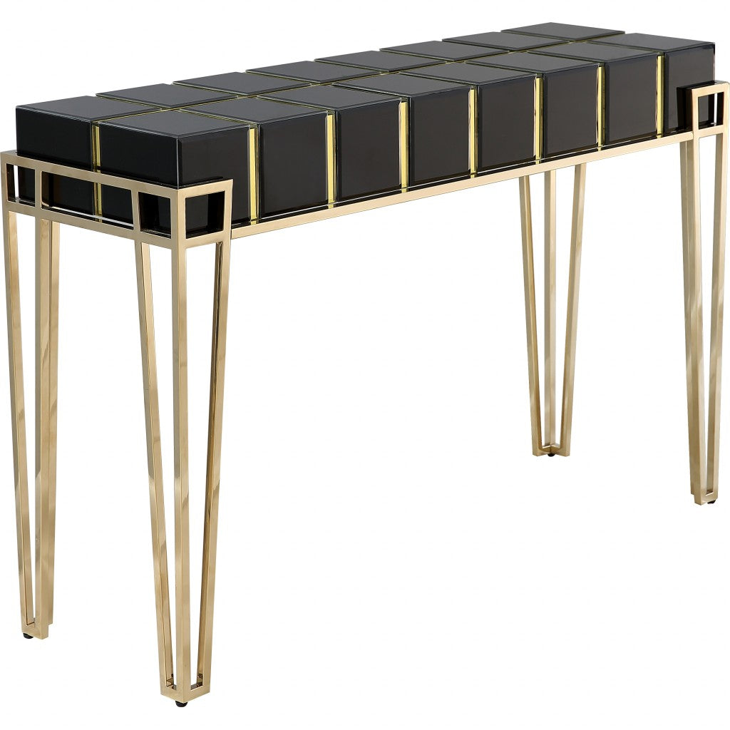 Black & Gold Mirrored Glass Console Table