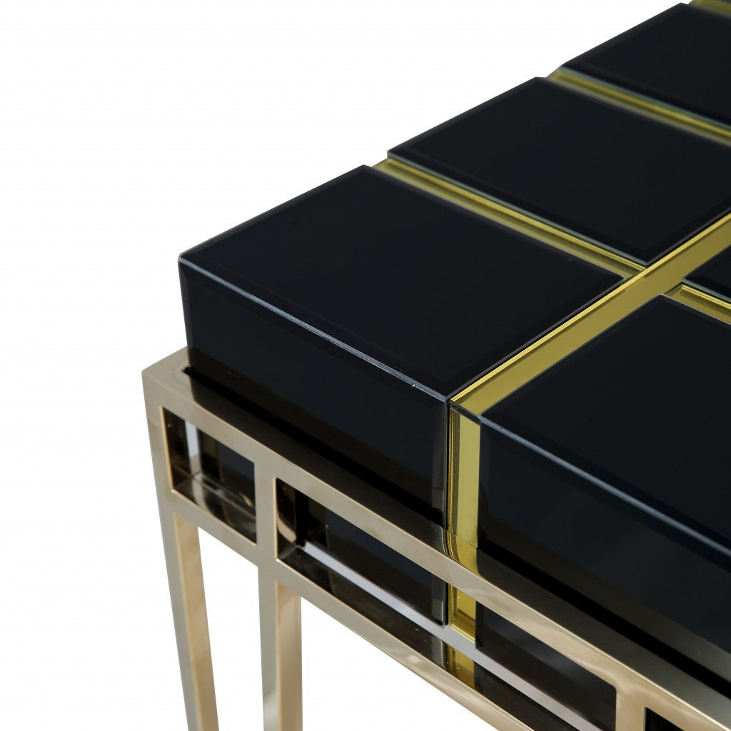 Black & Gold Mirrored Glass Console Table