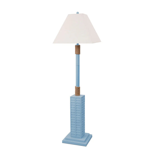 Blue Floor Lamp w/ Tan Linen Shade