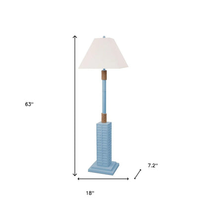 Blue Floor Lamp w/ Tan Linen Shade