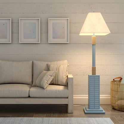 Blue Floor Lamp w/ Tan Linen Shade