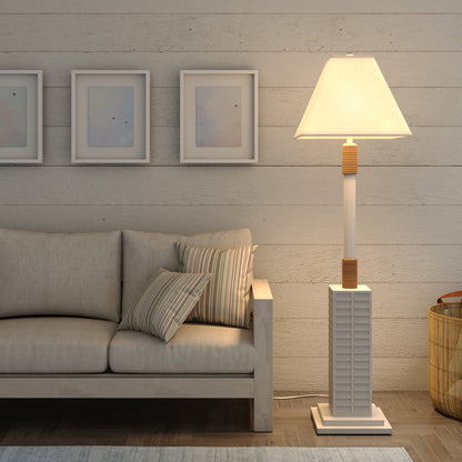 White Floor Lamp w/ White Linen Shade