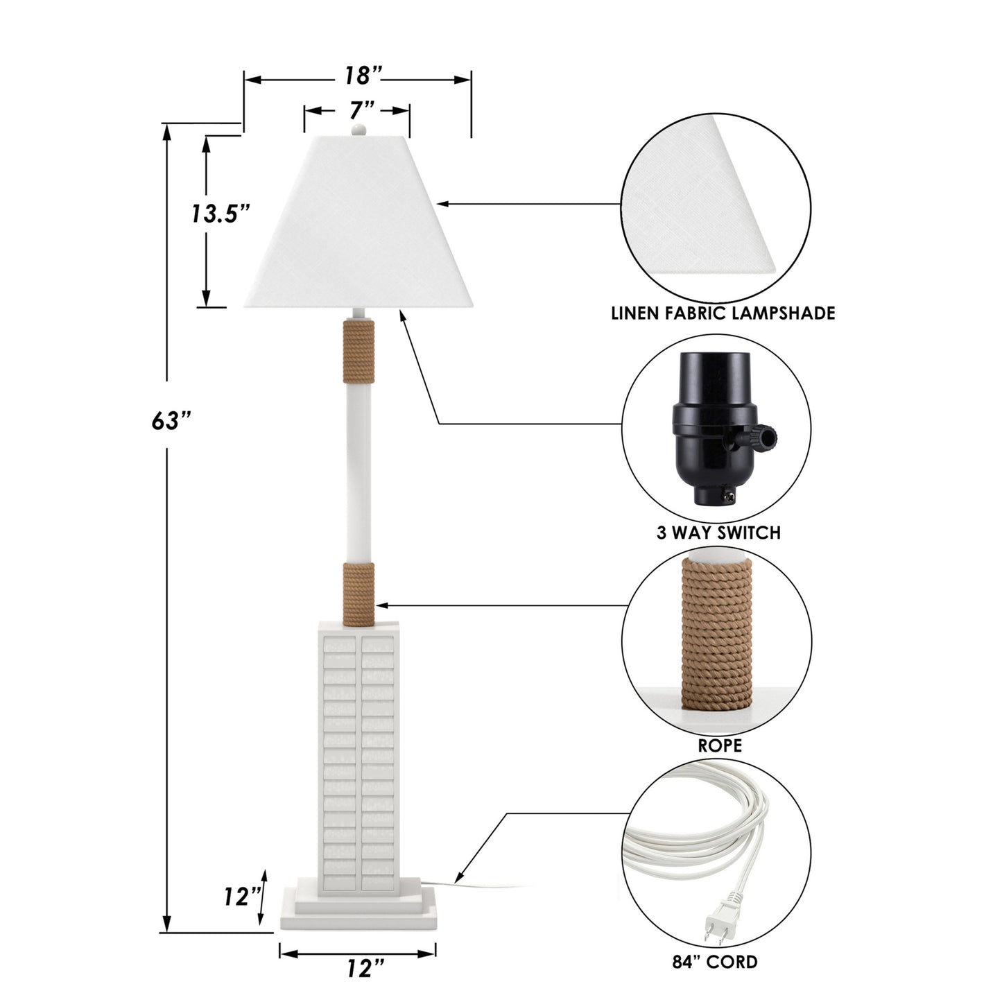 White Floor Lamp w/ White Linen Shade