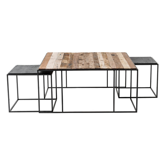 Brown & Black Solid Wood & Iron Square Nesting Tables